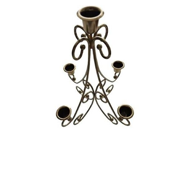 Vintage Home Interiors MCM Brass Plated Candle Holder Candelabra Centerpiece - Picture 3 of 15